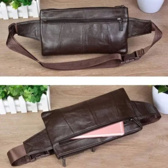 New Vintage Leather Waist Bag Coffee - Picture 2 of 8